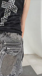 HEAVYWEIGHT PANELLED CARGO DENIM JEANS WITH REMOVABLE WAIST BAG