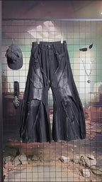 HEAVYWEIGHT WASHED PATCHWORK WIDE-LEG JEANS
