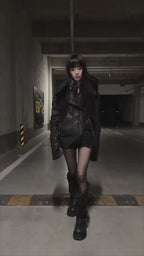 DARKRTPTS DARK ASYMMETRIC PANEL STAND-COLLAR SLIM-FIT DRAWSTRING LEATHER JACKET