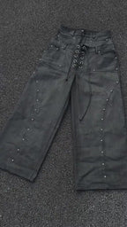 DARKPTPTS NICHE WAXED RIVET STRAIGHT LEG JEANS