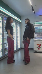 DARKPTPTS RED COATED SILHOUETTE RIVET PANTS