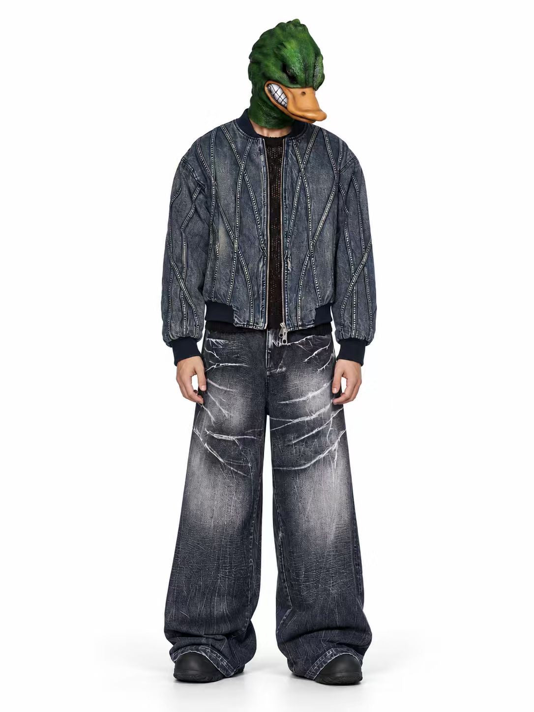 Pumpkin head grunge overshirt featuring eerie pumpkin-head graphic and worn grunge wash, crafted with a relaxed open overshirt silhouette. Main image