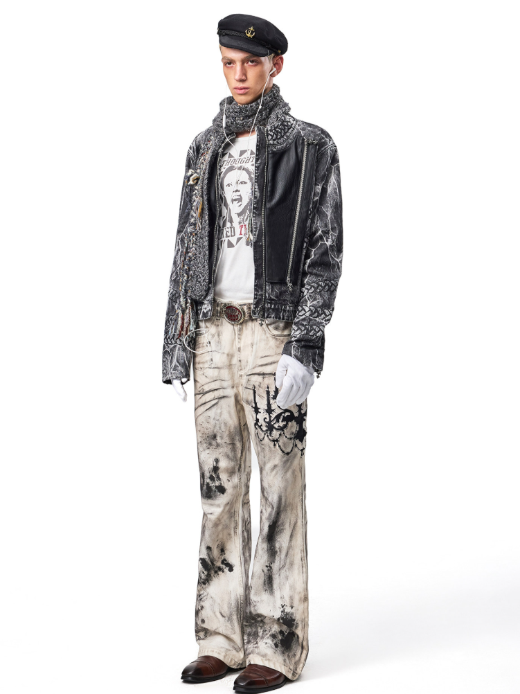 This punk ripped asymmetric black jacket has frayed tear accents and an uneven cut, delivering bold rebellious vibes for alternative street outfits.