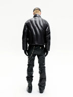This punk ripped black streetwear jacket embodies rebellious edge with torn detailing and a bold underground style.