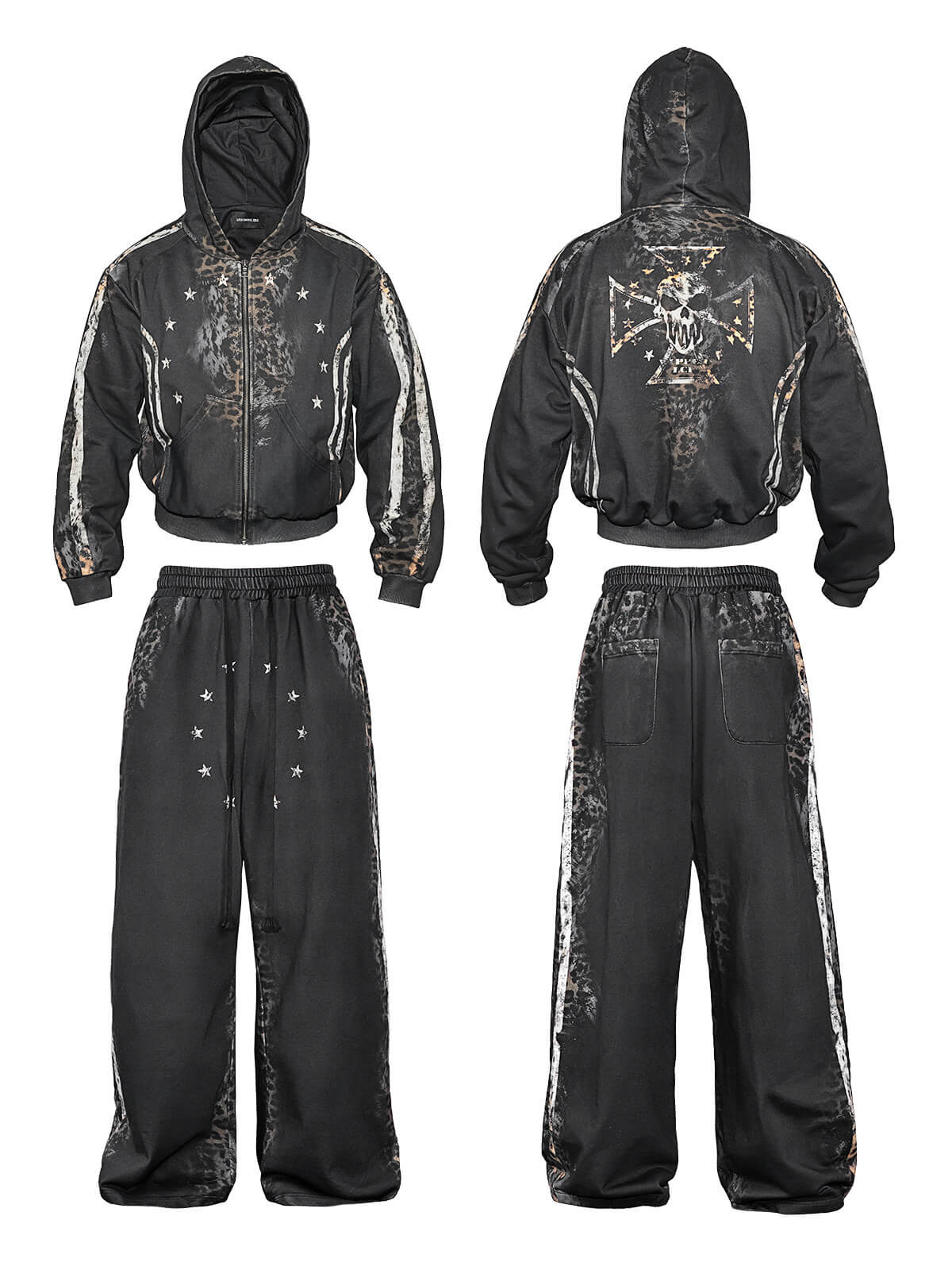 GRADIENT LEOPARD PRINTED STRIPED ZIP HOODIE SET Secondary image