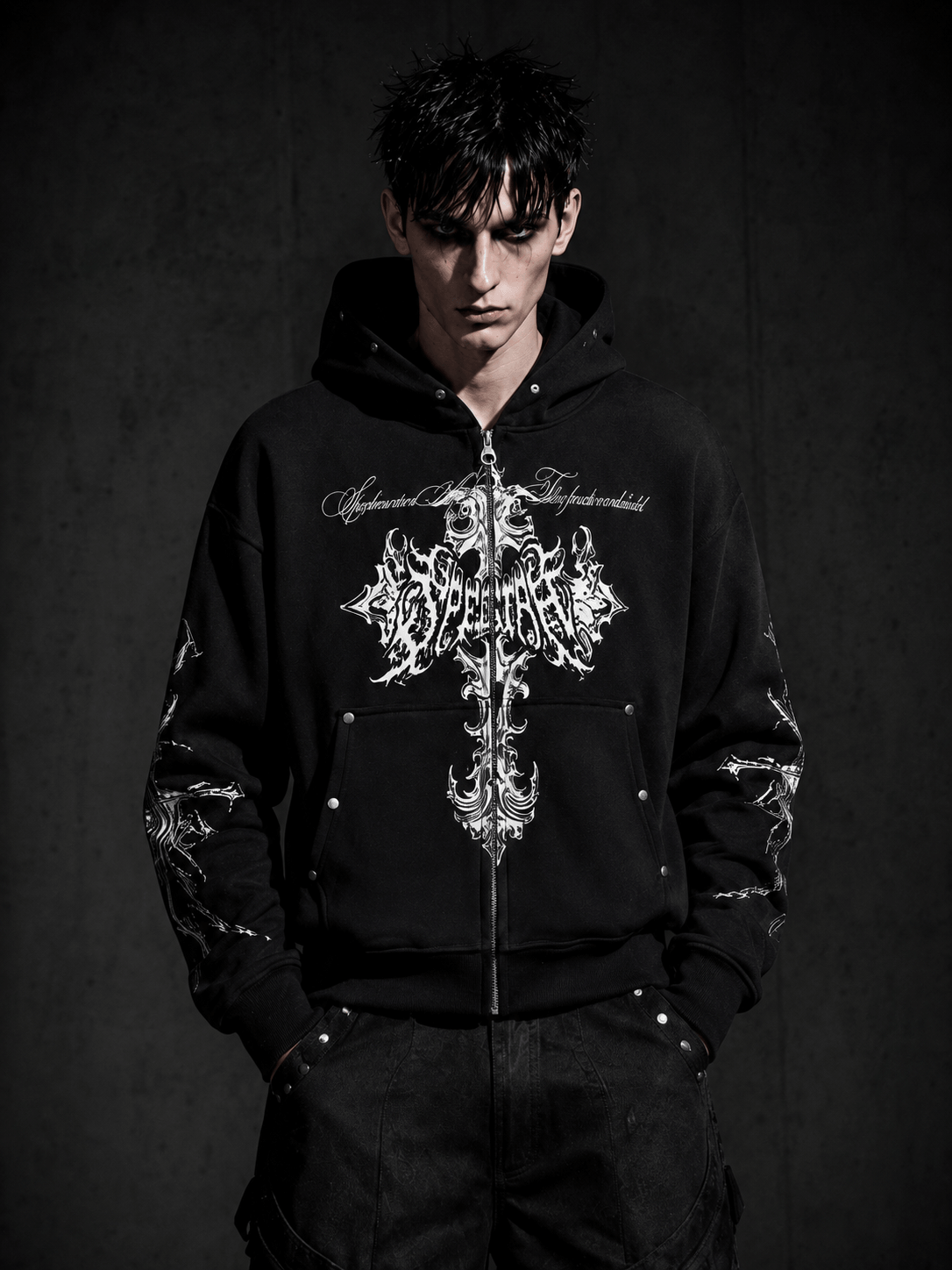 Raw edge casual streetwear set, distinctive frayed raw edge details boost rugged street appeal.