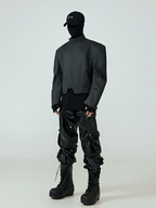 These shadow dye stitched wide trousers showcase moody faded tones and hand-finished stitching for distinct street styling.