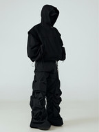 This shadow-wash asymmetric layered hoodie features moody shadow fading and irregular layered construction for dramatic dark alternative streetwear.