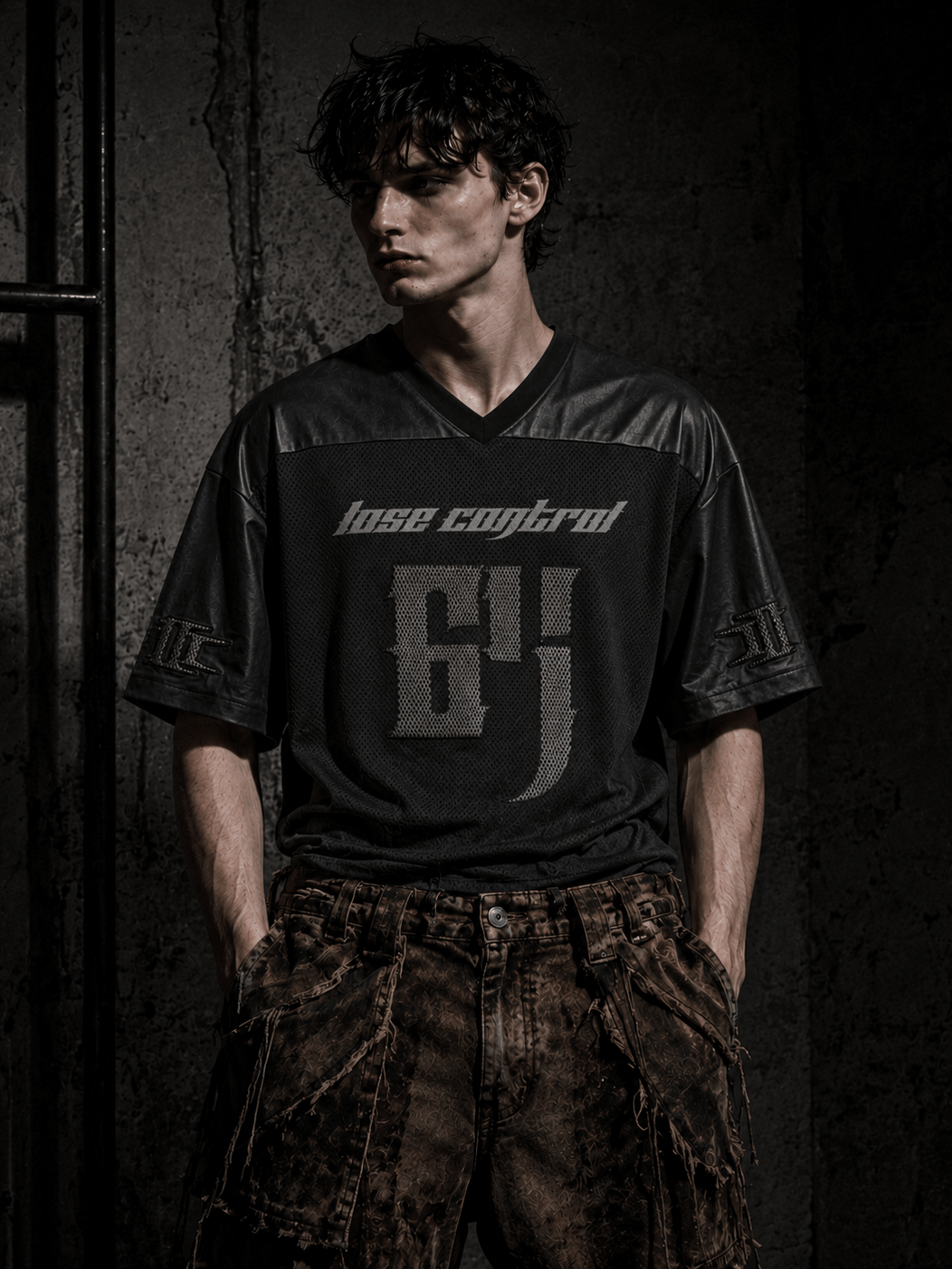 EMBROIDERED SHINY COATED SPLICED HIP HOP RUGBY JERSEY Secondary image