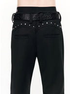 Skeletal print crinkle street pants with rumpled textured fabric and haunting skeleton graphics, delivering rugged underground edge for moody alternative street fits.