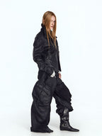 Stacked cuff punk cargo jeans feature stacked cuff design and multi cargo pockets, capturing raw punk street attitude.