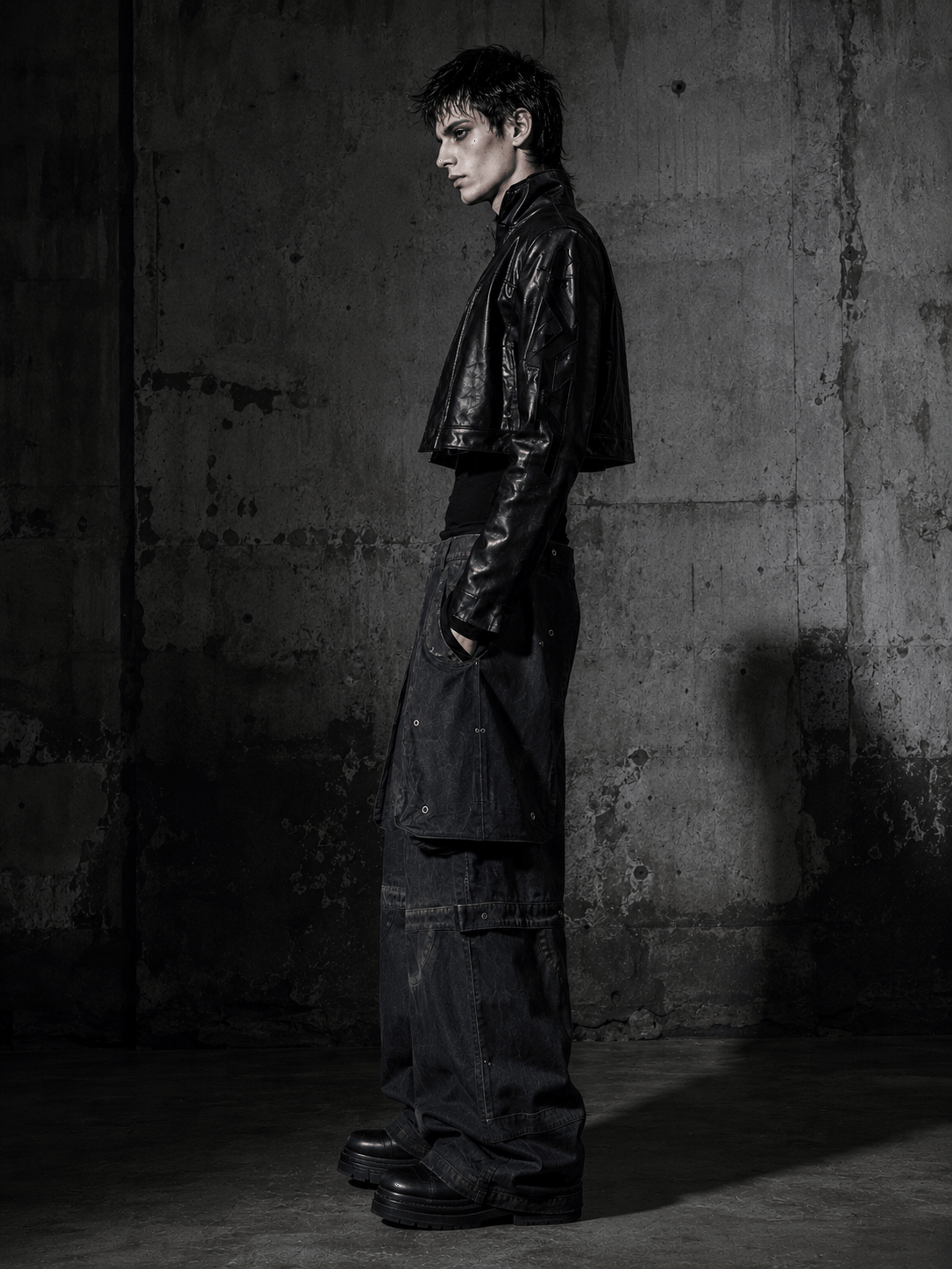 NICHE WAXED RUSTY DARK FLARED CARGO BULLET PANTS Secondary image