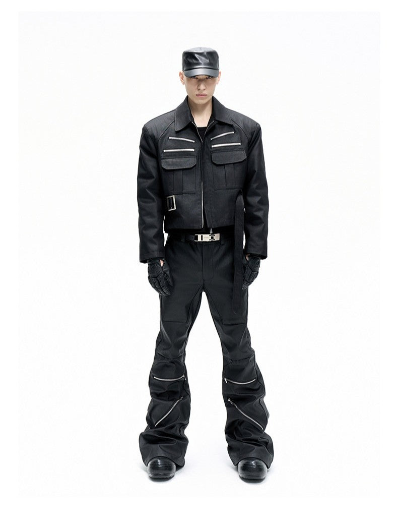 Street layer rip detail cargo shorts with intentional ripped accents and multi-pocket utility design, crafted for versatile dark street layering with raw, edgy character.
