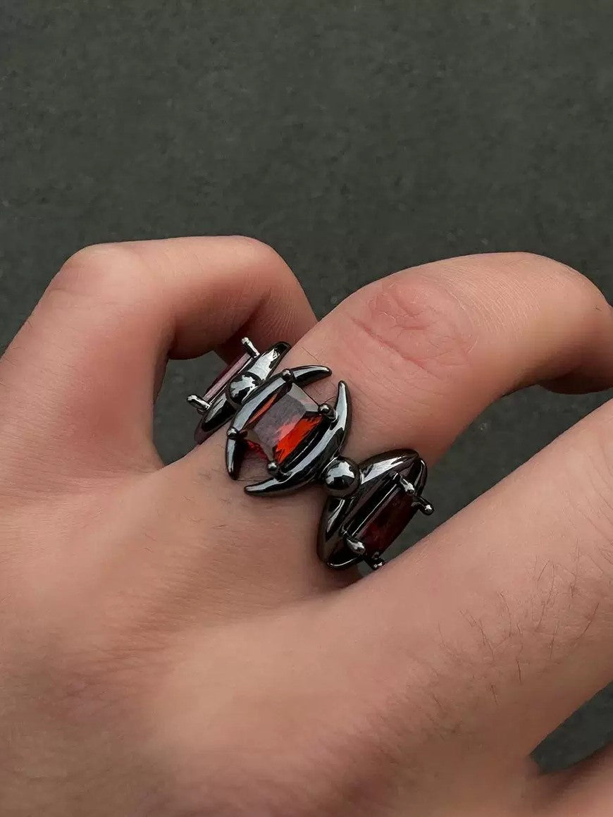 DARK CRESCENT GEOMETRIC SQUARE CRYSTAL NICHE DESIGN OPEN INDEX FINGER RING Secondary image