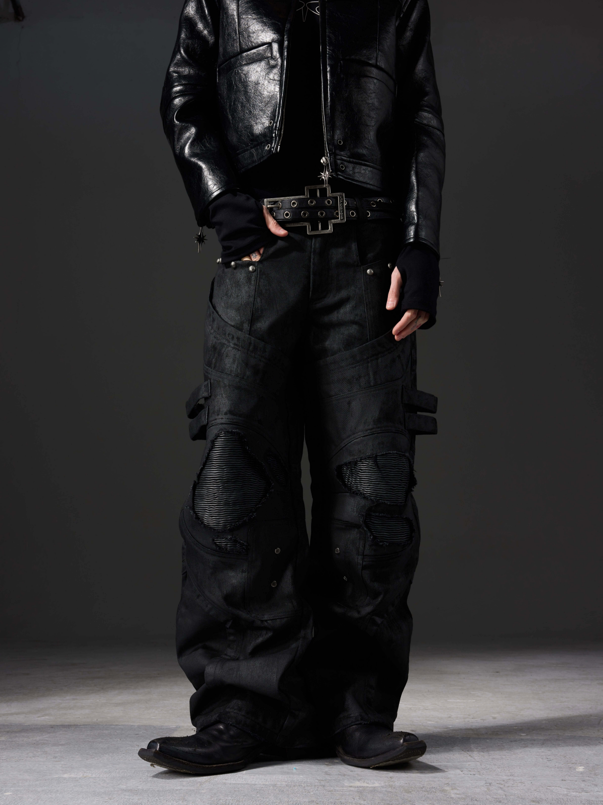 DARKPTPTS WAXED DENIM DISTRESSED CARGO PANTS Secondary image