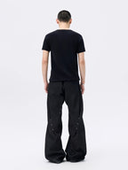 Urban skate frayed cargo pants with raw frayed trims and multi utility pockets, built in a laid-back relaxed fit to embody rugged, authentic skate street energy.