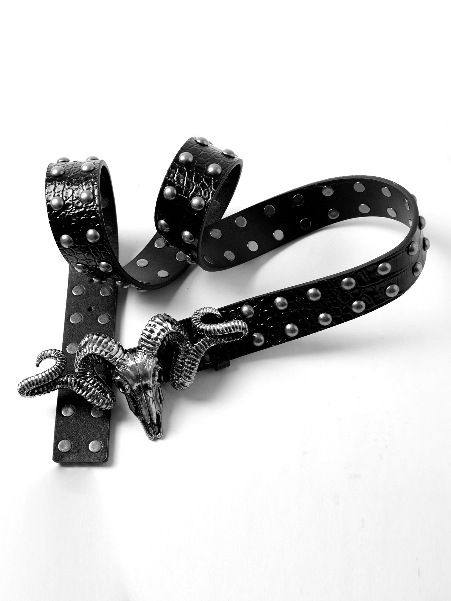 DARKPTPTS VINTAGE STYLE PUNK GENUINE LEATHER BELT WITH STONE TEXTURE RIVET Secondary image