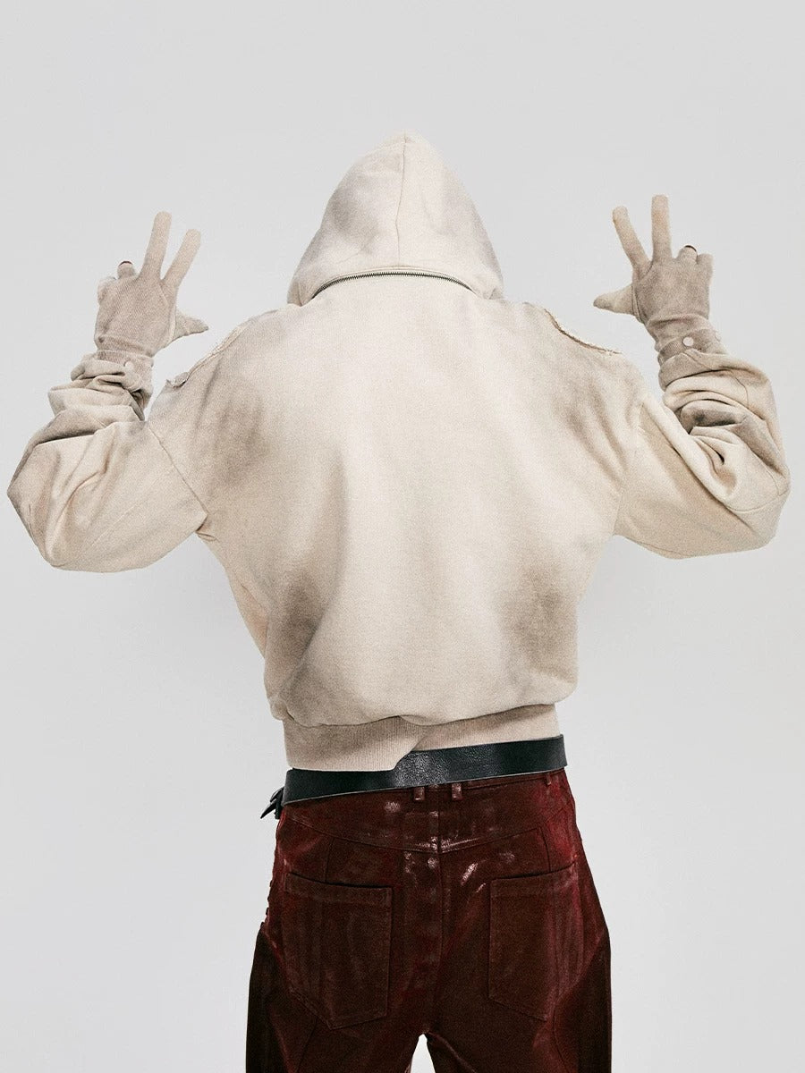VINTAGE WASHED DISTRESSED SPLICED DESIGN CURVED SLEEVE DETACHABLE JACKET Secondary image