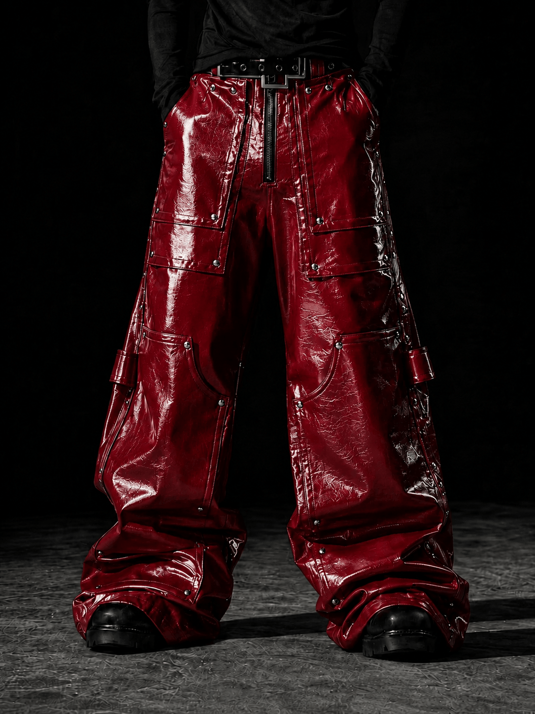 DARKPTPTS RED COATED SILHOUETTE RIVET PANTS Main image